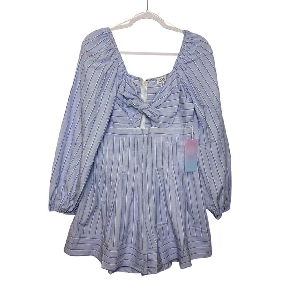 Azura Exchange Balloon Sleeve‎ Striped Romper Women L Baby Blue Boho NWT
